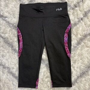 FILA Kids Black Leggings with Pink Leopard Accents